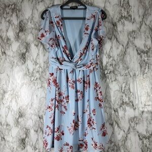 Express Floral Twist Front Flutter Sleeve Dress Size Small V Neck